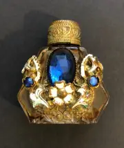 Vintage Czech Blue Rhinestone Enamel Mini Perfume Bottle