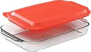 [Pyrex] Basics 3 QT Glass Baking Dish With Plastic Lid, Casserole Dish, Glass Food Container, Oven, Freezer And Microwave Safe, Clear Container