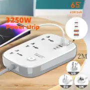 Power Strip with 65W GaN USB Charer 3250W Extension Cable Network Filter Surge