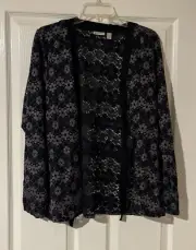 LOGO by Lori Goldstein Lace Tie-Front Cardigan Black Medium - A565484