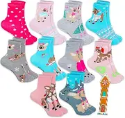 [Rudolph the Red-Nosed Reindeer] Socks for Girls - Bundle with 10 Pairs of Christmas Socks Plus Bookmark | Rudolph Socks Kids