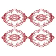 4Pack 12x17in Retro Lace Placemat Oval French Crochet Doilies Coaster Red