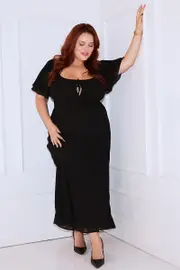 Black Sweetheart Neck Bias Maxi Dress