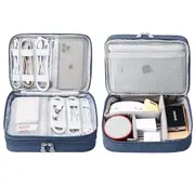 Travel Cable Organizer Bag, Electronic Accessories Case Portable Double Layer Cable Storage Bag,Navy