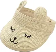 [Voilipex] Baby Roll-up Straw Visor Hat Sun Hat, Kid Toddler Wide Brim Cute Bunny Ponytail Summer Beach Sun Hat Adjustable for 1-4 Years