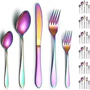 ReaNea Cutlery Set 30 Pieces for 6 People Rainbow Cutlery Titanium Cutlery Set Includes Knives, Spoons, Forks, Teaspoons, Salad Forks, Salad Forks, Dishwasher Safe
