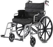 Folding Carbon Steel Wheelchair Transport Manual Wheelchair with Adjustable Armrests and 57cm/22.4in Wide Seat, Support 150kg/300lb