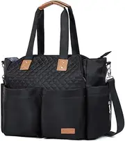 [Lekespring] Nappy Tote Bag Baby Nappy Changing Bag for Mom and Dad, Convertible Diaper Bag with Changing Mat and Insulated Pockets, Multifunctional Baby Travel Bag, Quilted Black