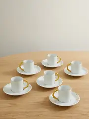 [L'Objet] L'Objet - + Haas Brothers Mojave Set Of Six Gold-plated Porcelain Espresso Cups And Saucers - White - One size One size White