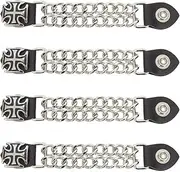 GARGOYLE BELLS Motorcycle Vest Extenders Set Biker Vest Chain with Genuine Leather Double Chain for men【4Pcs】