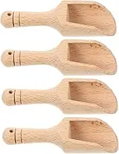 FELTECHELECTR 4pc Wooden Condiment Spoon Set Rock Salt Scoop Salt Bath Shovel Mini Scoop for Tea Coffee Milk Tea House Accessory