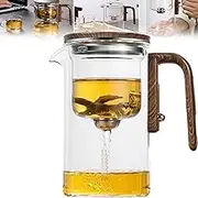 Eternititea Magic Pot, Enchanti Tea Pot, Water Separation Glass Teapot with Wooden Handle, Glass Teapot with Strainer (520ML)