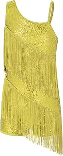 [YiZYiF] Kids Shiny Sequins Tassels Latin Dress for Girls Sleeveless Salsa Tango Ballet Skating Dress Ballroom Costume