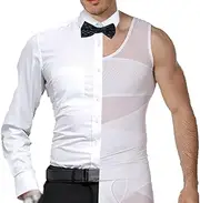 [WUJNANG] Mens Compression Shirt Slimming Body Shaper Undershirt Tummy Control Vest Workout Tank Top for Abdomen,White-Medium