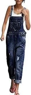 [Legou] Women's Ripped Distressed Denim Strap Bib Overall Jumpsuits
