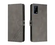 For OPPO Realme 7 5G Wallet Case, Grey Leather Flip Case with Card Slot Holder Kickstand - Grey