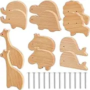 12 PCS Wooden Animal Cabinet Knobs Decorative Wood Dresser Knobs with Screws Cute Animal Shape Drawer Pulls Woodland Animals Knobs Furniture Knobs for Children's Room Nursery Closet Cabinet