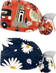 [YTYVAGT] 2-Pc,Nurse Scrub Caps,Scrub Hats with Buttons and Cotton Sweatband,British Travel Architecture
