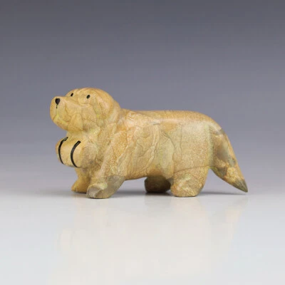 NATIVE AMERICAN ZUNI ROCK ST. BERNARD DOG FETISH BY ENRIKE LEEKYA