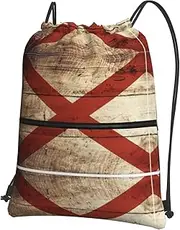 EdWal Alabama State Flag On Old Wood Grain Postcard Print Drawstring Backpack Gym Bags Sports Bags With Zipper Pocket For Travel Swimming Beach, Black, One Size