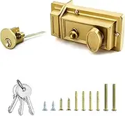 QWORK Night Latch Deadbolt Rim Lock with Key Gold Finish Antique Style Lock with Front Door Key