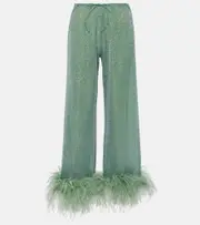 [Oseree] Oséree Lumière Plumage feather-trimmed lamé pants AU 16 green