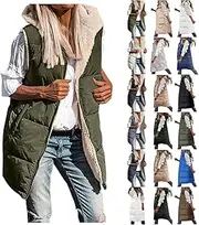 JMMSlmax Women's 2023 Autumn Reversible Vests Sleeveless Fleece Jacket Long Warm Winter Coat Outerwear Zip Hoodie Pockets, A1-AG, Medium, A1-AG, Medium