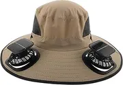 [Healeved] Wide Brim Solar Fan Hat for Outdoor Activities Design with Detachable Solar Powered Fans for Fishing Hiking and Summer Fun Unisex Cap for Men and Women Khaki