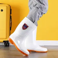 在飛比找ETMall東森購物網優惠-食品白色中筒冬季男款防水雨鞋