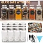 12/36/48x Clear Glass Jars Lid Spice Herb Seasoning Condiment Storage Container