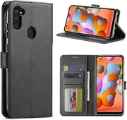 for Samsung Galaxy A11 Case, PU Leather Wallet Flip Cover [3 Card Slots 1 Money Pocket] [Magnetic Closure] [Stand Kickstand] Shockproof Folio Phone Case for Galaxy A11 (Black)
