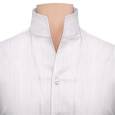 Karl Lagerfeld Men's High Open V Neck Collar Pink Pinstripes Formal Office Shirt