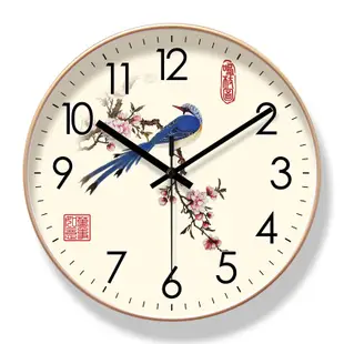 6586中式花鳥掛鐘客廳鐘表時尚花開富貴時鐘靜音掃秒石英鐘
