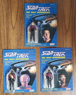 Vintage Original Star Trek:NG GALOOB Action Figure Set of 3- Unpunched Card