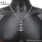 20"Stainless Steel 5mm Silver Cuban Curb Chain Anchor JESUS Cross Pendant*P58