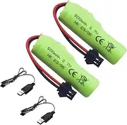 Fytoo 2PCS 3.7V 500mAh Li ion Battery SM-2P Plug with USB Charger Suitable for Double-Sided Remote Control Stunt Truck RC Car DE35 DE38 DE40 DE50 DE55 TB202 TM141 Toy Car Battery