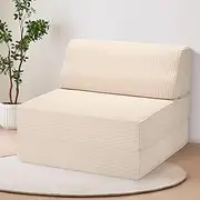 Kasunpul Folding Sofa Bed with Pillow, Convertible Sleeper Chair with Washable Cover, Memory Foam Fold Out Chair Bed, Futon Floor Couch for Living Room/Dorm/Guest Use/Home Office/Apartment, Beige