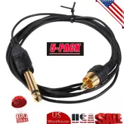 5pcs 6 ft RCA Clip Cord 1/4" Phono Plugs for Tattoo Pen Machine Power Black