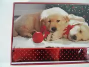 Lab Labrador Puppy Dogs Cuddling Near A Christmas Tree Christmas 18cnt Cards