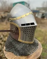 Medieval Crusader Bascinet Chainmail Helmet 14 Gauge German Helmet Battle Warrio