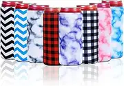 LYDTICK 8 Pcs Slim Can Coolers Sleeves For 12oz Slim Beer & Hard Soda, Tall Skinny Can Cooler Holder Colorful Neoprene Bottle Insulator Perfect For Parties Valentines Day Gift (Geometry)