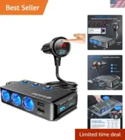 Cigarette Lighter Splitter Adapter 222W USB Fast Charge LED Display Travel Use