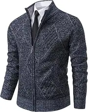 [DGHM-JLMY] Knitwear Cardigan For Men'S Full Zip Up Fleece Lined Stand Collar Knit Coat Slim Fit Casual Knitted Sweaters, Blue, 3X-Large