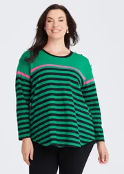 [Virtuelle] Taking Shape Bamboo Ponte Button Stripe Top Size 26 in Green / Black / Pink - Plus Size Women's Clothing Green / Black / Pink
