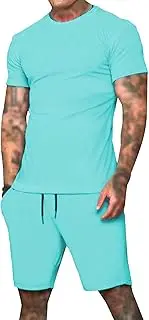 [Maiyifu-GJ] Men's Short Sets Summer 2 Piece Outfits Crewneck Short Sleeve T-Shirts and Shorts Casual Athletic Tracksuits Suits (Light Blue 1,Medium), Light Blue 1, Medium, Light Blue 1, Medium