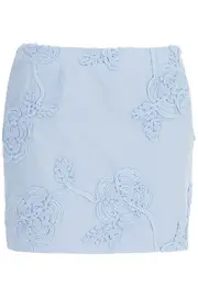 [ROTATE] ROTATE light blue cotton mini skirt with 3d floral embroidery 36 Blue