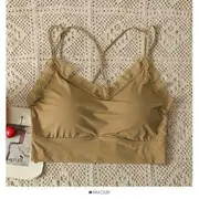 X-Back Lace-Trim Push-Up Bra Top in 6 Colors Coffee - One Size