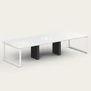 Recess 6 Seat Desk | Office Desk | Office Workstation, White/White / No Power / Boxed