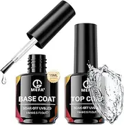 MEFA 2 Pcs 15ml Gel Top Coat and Base Coat Set, No Wipe Gel Nail Polish Base and Top Coat, Long Lasting Glossy Shine Effect Soak Off LED Nail Lamp Gel Top Base Coat Nail Art DIY Manicure Holiday Gifts