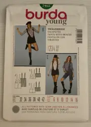 Burda Young 7465 Sewing Pattern Multi-size Pants with Braces Jumpsuit